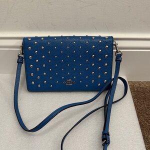 Coach Lapis Blue Ombré Rivets Fold Over Crossbody bag purse